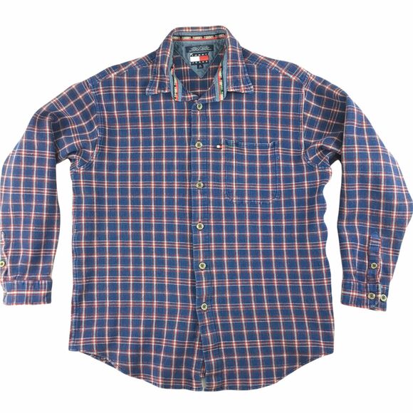Vintage Tommy Hilfiger mens shacket Shirt m 90s y2k plaid preppy 80s oversized - Picture 1 of 12